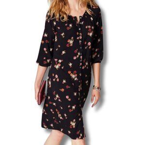 J. Jill 3/4 Sleeve Black Floral Button-Front Shirt Dress 2X